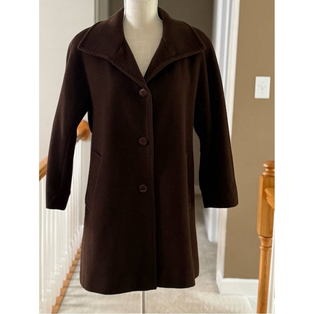 Company Ellen Tracy Brown Wool Blend Car Coat Jacket Size 4 Pick Stitch Notch